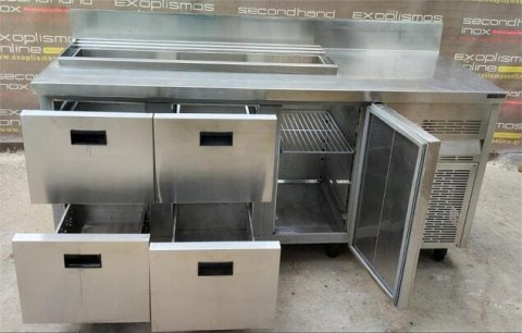 Μεταχειρισμένο Ψυγείο Πάγκος Σαλατών Συντήρηση Για 7Gn 1/4 Με 4 Συρτάρια & 1 Πόρτα 186x70x89Cm NIKIINOX